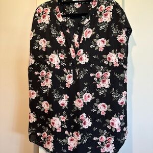 Ardene Black and Pink Floral Sleeveless Blouse